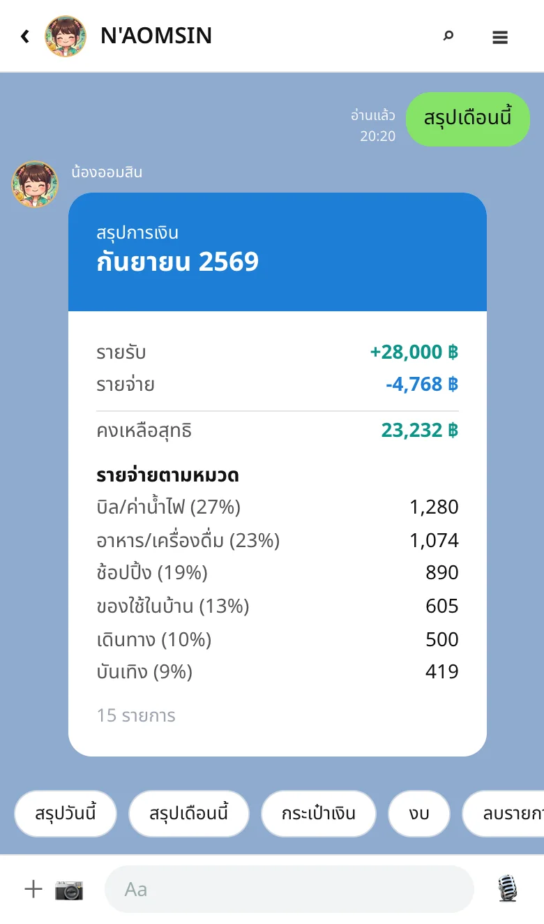 สรุปรายรับรายจ่าย: สรุปเดือนนี้