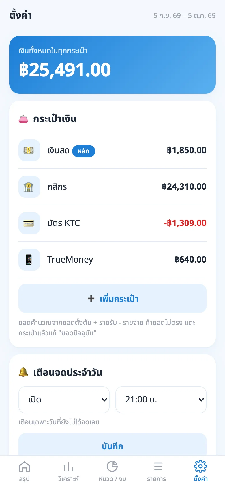 แดชบอร์ด: ตั้งค่า